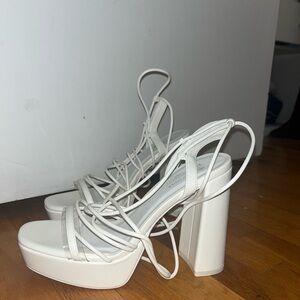 Chunky white heels